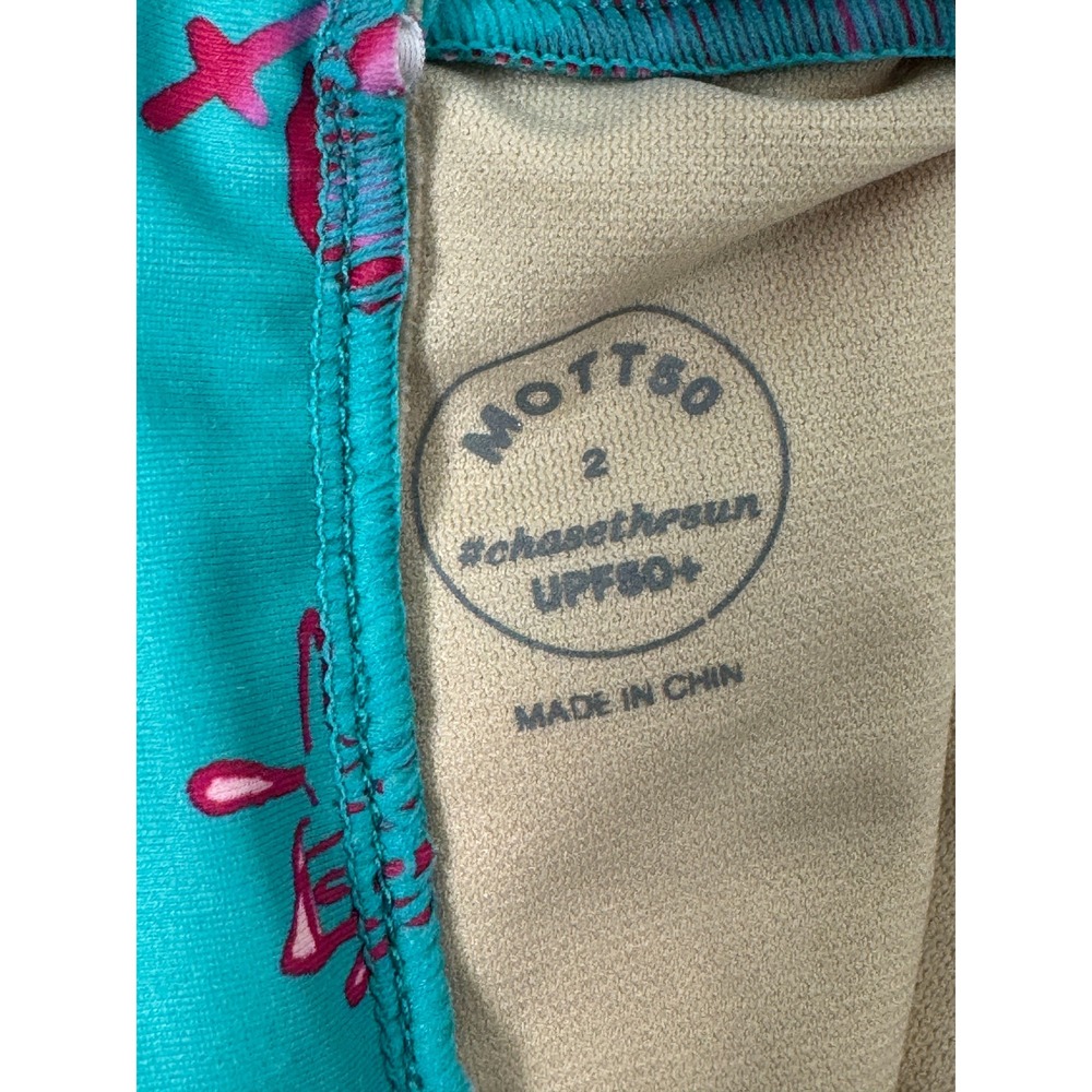 Mott 50 Toddler‎ Girls Swimsuit Sz 2 Green Pink One Piece Zip Long Sleeve UPF50 - Picture 12 of 12